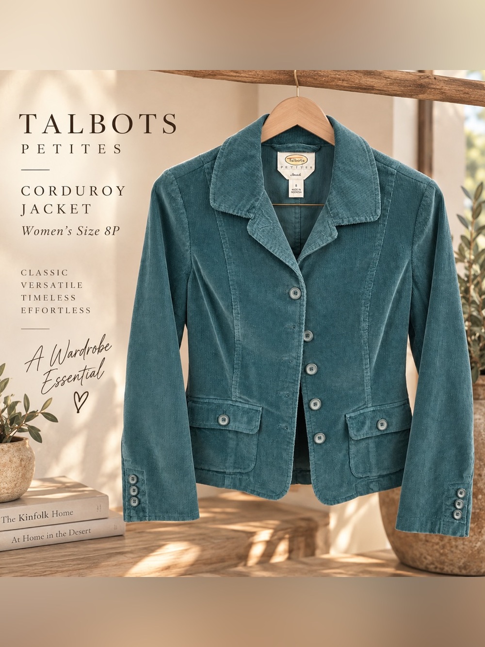 Talbots Petites Teal Corduroy Stretch Blazer Jacket Women’s 8P